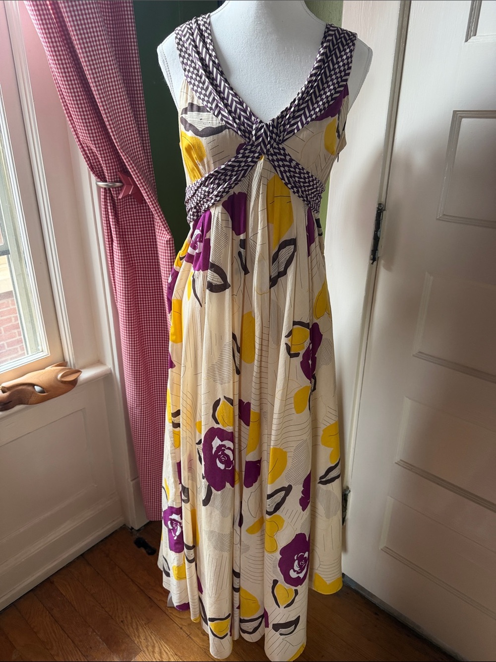 Moulinette Soeurs Cream Maxi Dress with Yellow & Purple Floral Print